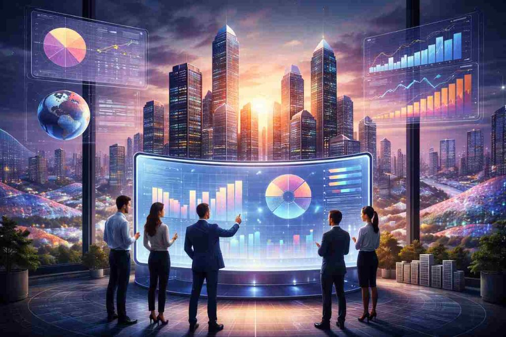 Pedrovazpaulo Strategy Consulting: Transforming Business Growth through Data-Driven Strategic Advisory Professionals analyzing business data in modern office with city view.