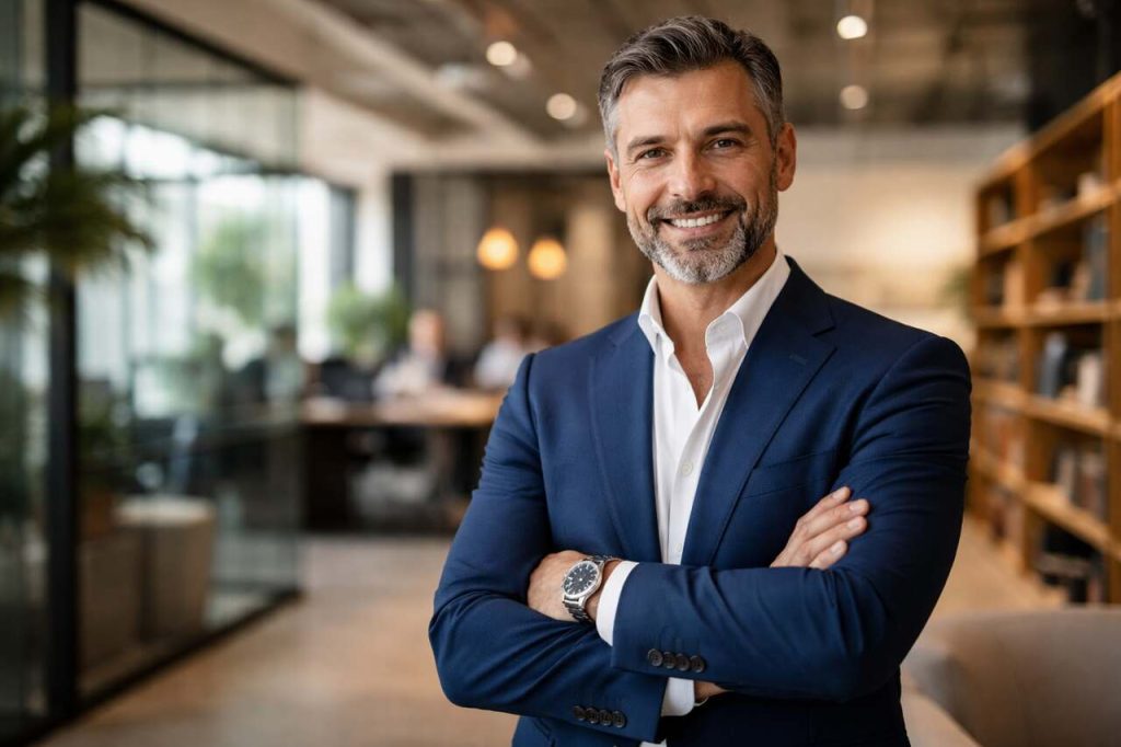 Confident entrepreneur in modern office setting