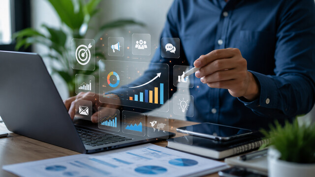 Digital marketing analytics and business growth strategy workspace