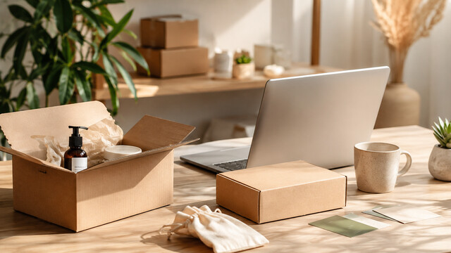 Micro e-commerce brand workspace with packaging and online store setup