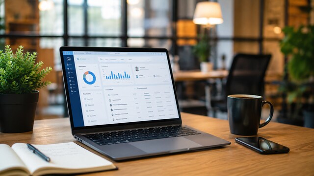 Customer relationship management platform dashboard on laptop
