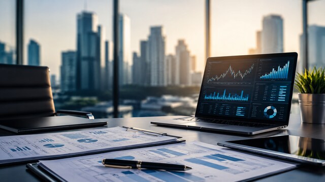 Corporate financial performance dashboard with business analytics