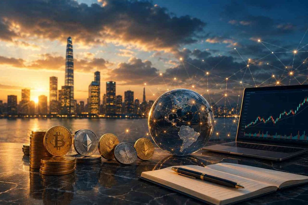 RobTheCoins Investing Guide 2026: Smart Strategies, Risk Management, and Crypto Education Professional cryptocurrency investment workspace featuring digital assets.